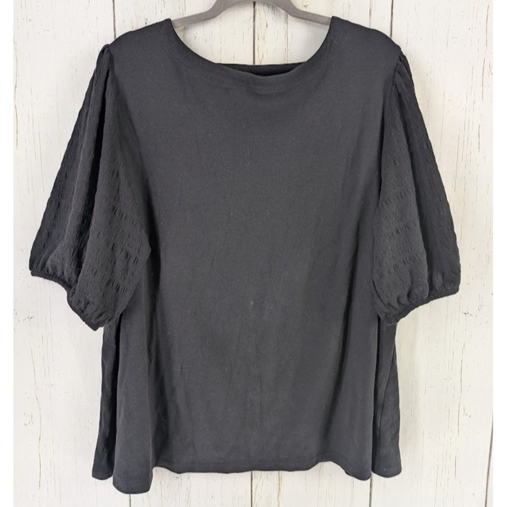 Croft Barrow Size‎ 2X Black Puff Sleeve Womens Casual Blouse Top